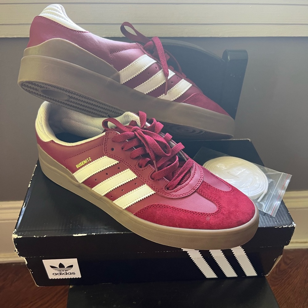 Adidas Busenitz Vulc RX Skateboarding Shoes. Red Leather / Suede Upper.